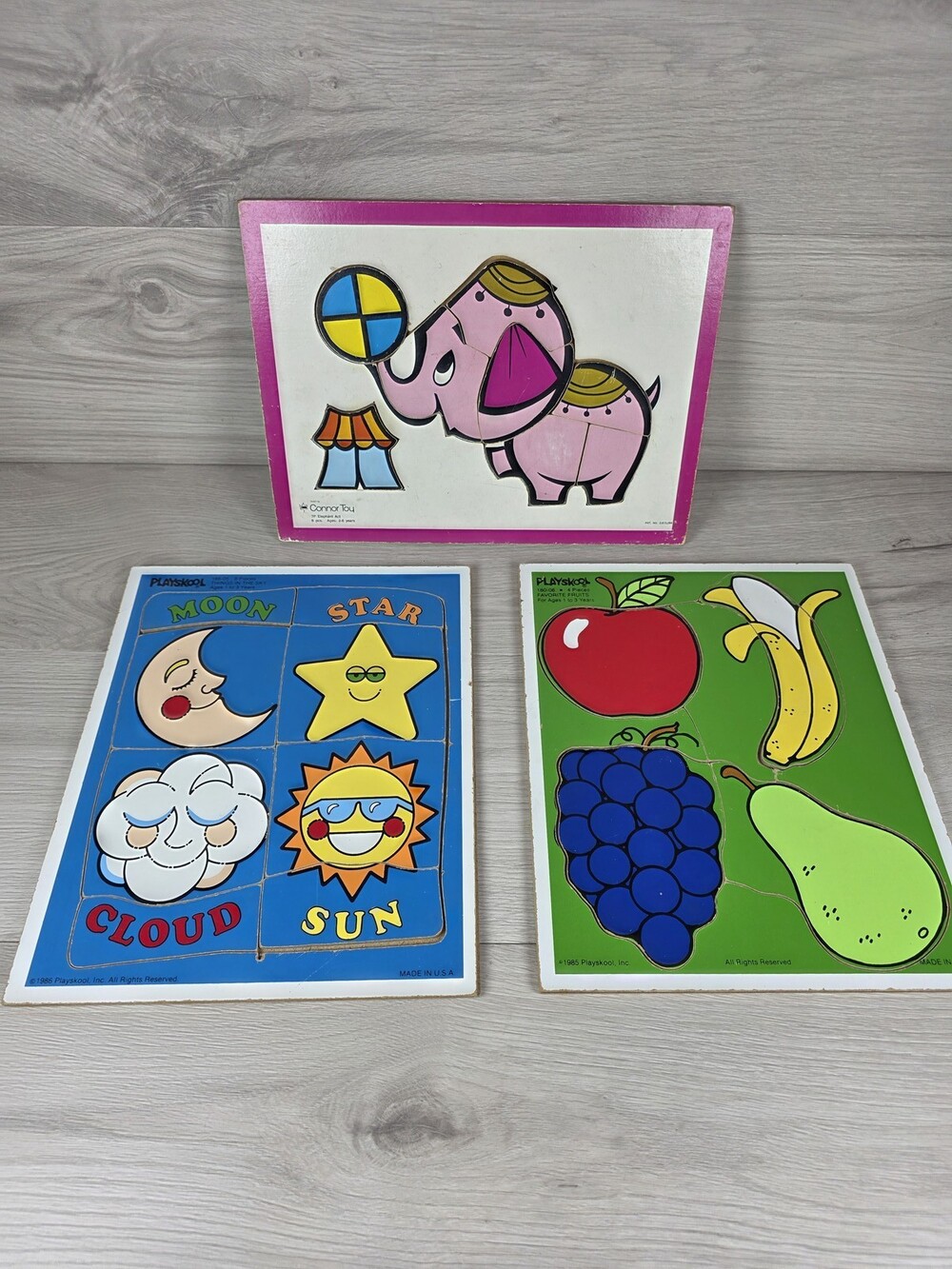 Set of 3 Vtg Wooden Tray Puzzles for Children Playskool Puzzle Connor 1980s SU62